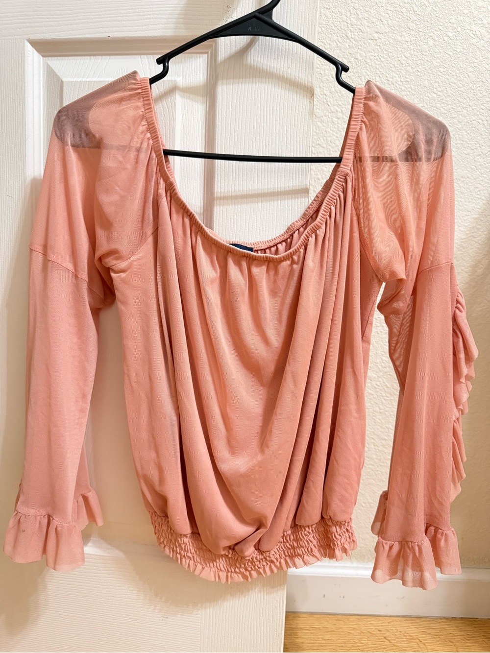 Women's Peach Long-Sleeve Peasant Blouse